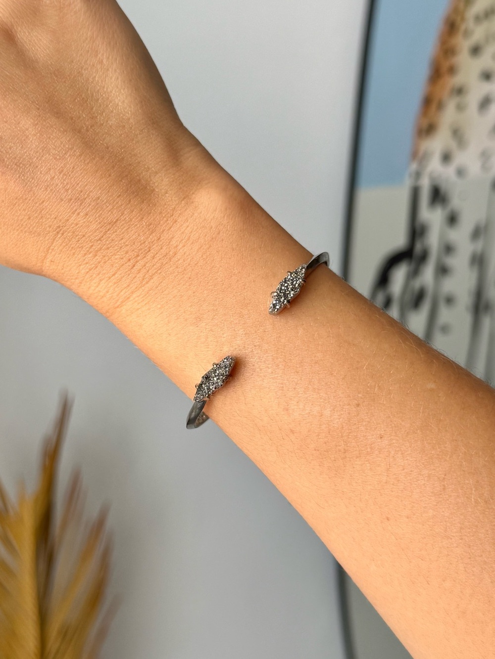 KENDRA SCOTT Bianca Cuff Bracelet Gunmetal Black Drusy Druzy